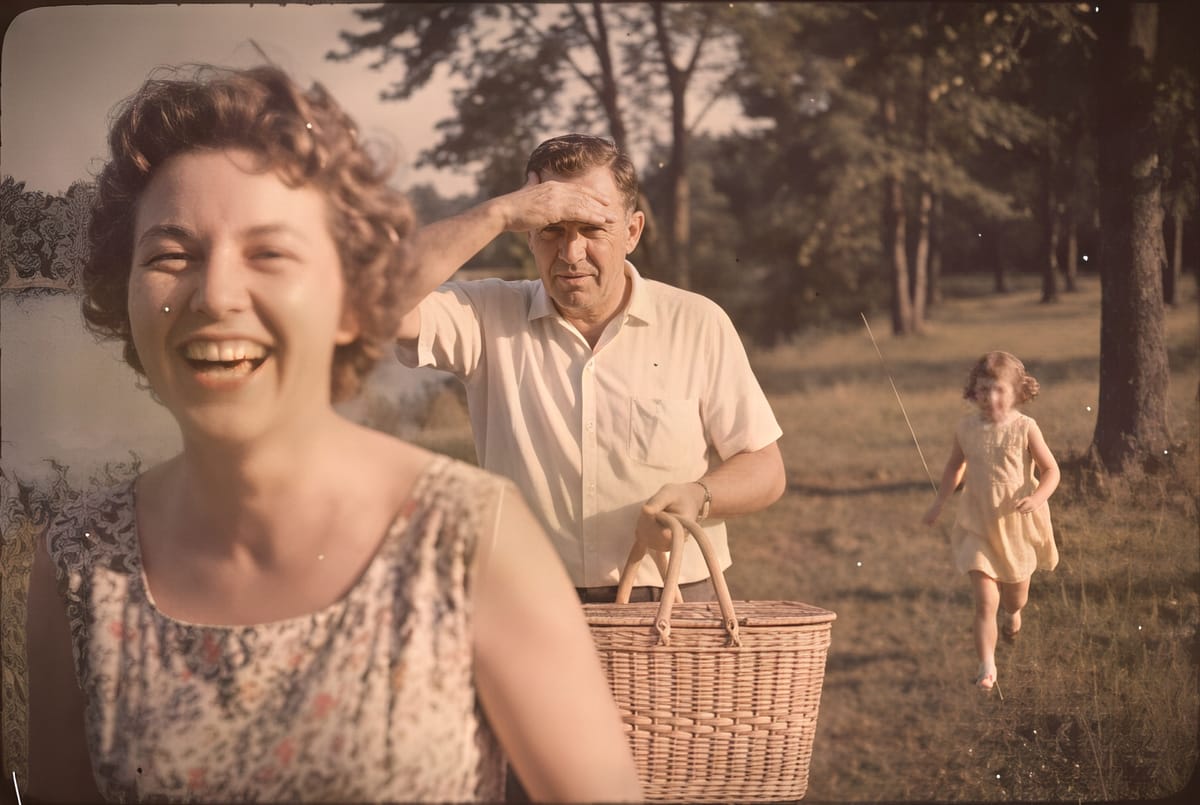 After: a 1962 lakeside family snapshot, restored