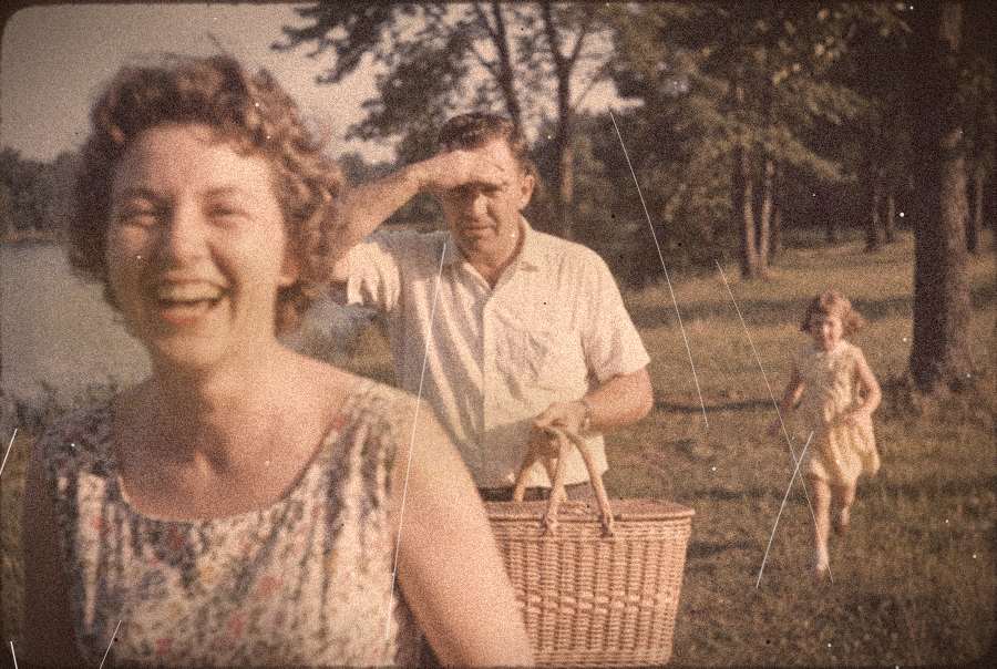Before: a 1962 lakeside family snapshot, faded and scratched