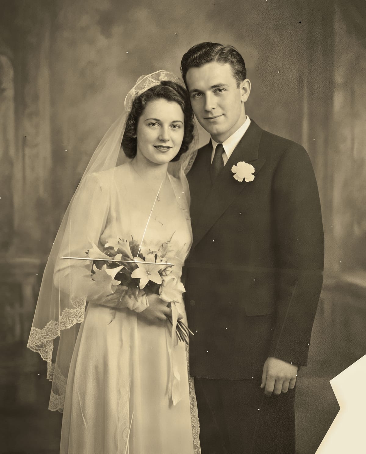 After: a 1946 wedding portrait, restored