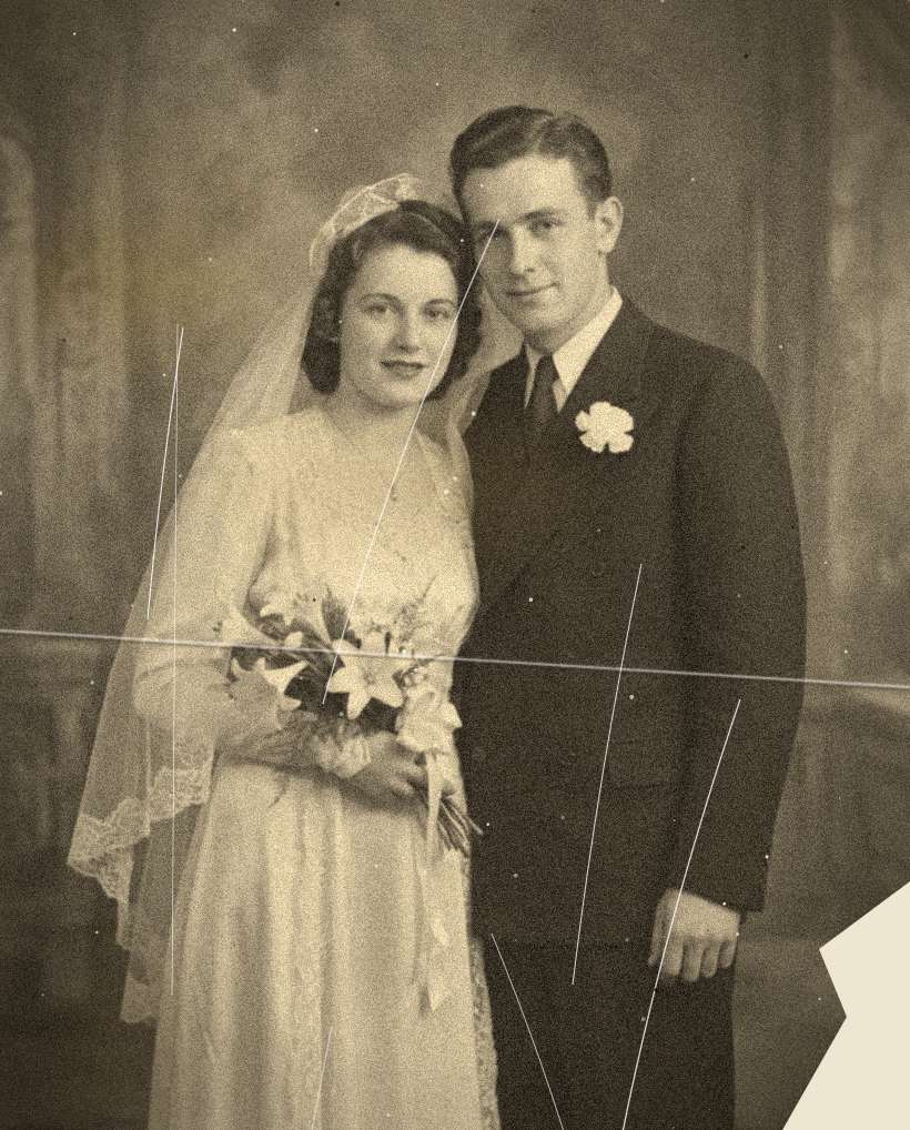 Before: a 1946 wedding portrait, torn and creased