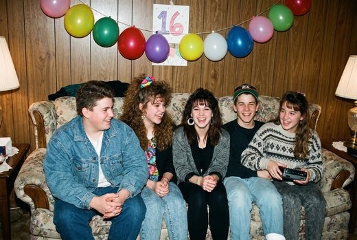 Small original photo of four teenagers at a 1991 party